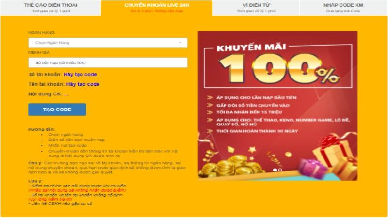 Gửi tiền IBet68 qua ngân hàng